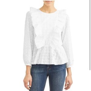 Textile Elizabeth and James White Eyelet Ruffle Front Top Size XL